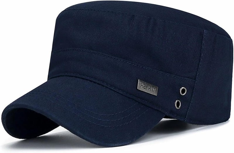 PTDTSHOU Cotton Military Caps for Men Women Unisex Flat Top Hat Adjustable Cadet Army Cap - Image 1